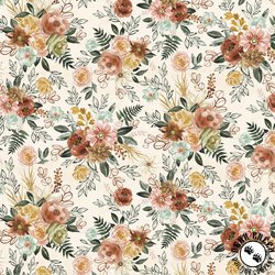 P&B Textiles Floral Chic Floral with Linear Leaves Multi