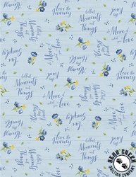 Wilmington Prints Blossom Blues Text Light Blue