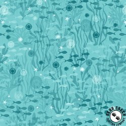 Blank Quilting Seatopia Tiny Fish Silhouette Aqua Blank Quilting Seatopia Tiny Fish Silhouette Aqua