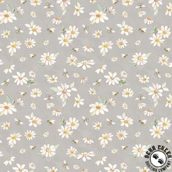 Clothworks Daisy Field Daisies and Bees Gray Clothworks Daisy Field Daisies and Bees Gray