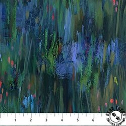 Northcott Lotus Large Brushstrokes Dark Green/Multi