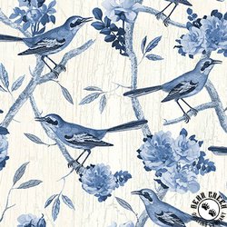 Blank Quilting English Blue and White Birds on Branches White