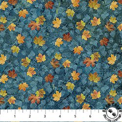 Northcott Autumn Woodland Naturescapes Leaf Toss Blue Multi