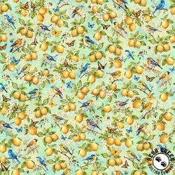 QT Fabrics Citrus Bliss Lemons and Birds Aqua QT Fabrics Citrus Bliss Lemons and Birds Aqua