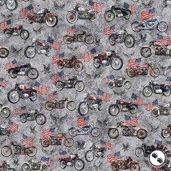 QT Fabrics Stars, Stripes, and Steel Motorcycles and American Flags Steel