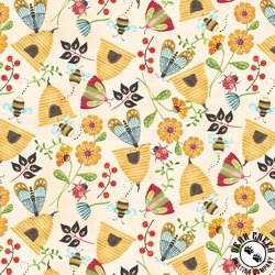Blank Quilting Nature's Symphony Beehives and Flowers Pale Yellow Blank Quilting Nature's Symphony Beehives and Flowers Pale Yellow