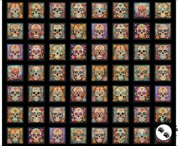QT Fabrics Skullduggery Sugar Skulls Patches Black