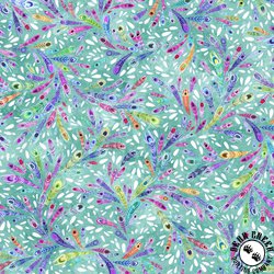 P&B Textiles Peacock Serenade Flowing Feathers Teal P&B Textiles Peacock Serenade Flowing Feathers Teal
