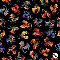 QT Fabrics Dragon's Song Tossed Dragons Black QT Fabrics Dragon's Song Tossed Dragons Black