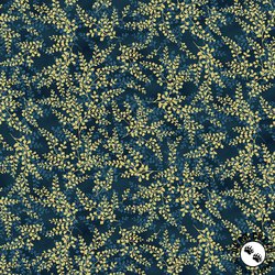 Hoffman Fabrics Blue Jay Song Fronds Navy Gold