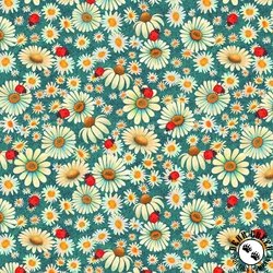 Blank Quilting Luminous Haven Daises and Ladybugs Aqua Blank Quilting Luminous Haven Daises and Ladybugs Aqua