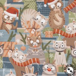 Moda Purrfect Christmas Jolly Kitties Multi