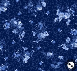 Maywood Studio Blue Belle Floral with Scroll Navy