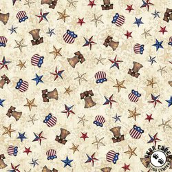 QT Fabrics American Spirit Liberty Bell and Stars Tan