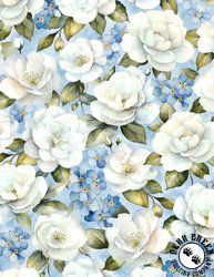 Wilmington Prints Blue Harmony Large Floral All Over Light Blue