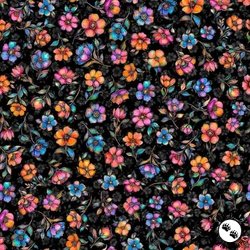 QT Fabrics Fluttering Garden Small Floral Black