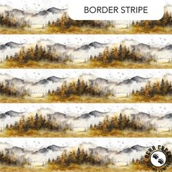 Northcott Misty Morning Border Stripe Ochre/Multi Northcott Misty Morning Border Stripe Ochre/Multi