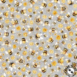 QT Fabrics Buzz, Buzz, Buzz Bee and Floral Toss Light Gray QT Fabrics Buzz, Buzz, Buzz Bee and Floral Toss Light Gray