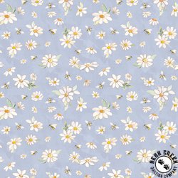 Clothworks Daisy Field Daisies and Bees Light Denim Clothworks Daisy Field Daisies and Bees Light Denim