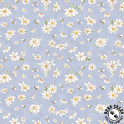 Clothworks Daisy Field Daisies and Bees Light Denim