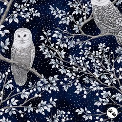 Hoffman Fabrics Midnight Perch Owls Midnight/Silver