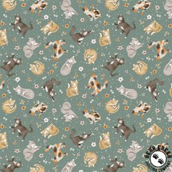 Windham Fabrics Petal and Purr Feline Friends Sage Windham Fabrics Petal and Purr Feline Friends Sage