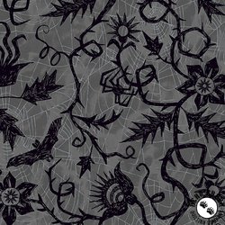 Andover Fabrics Nevermore Vine Spiderweb Gray