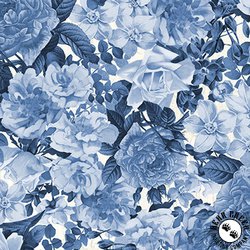 Blank Quilting English Blue and White Flower Collage Blue