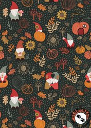 Lewis and Irene Fabrics Snuggle-up Season Flannel Autumn Gnomes on Dark Forest