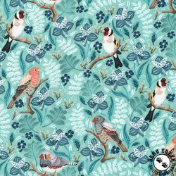 Robert Kaufman Fabrics Feathers and Flora Birds Mint