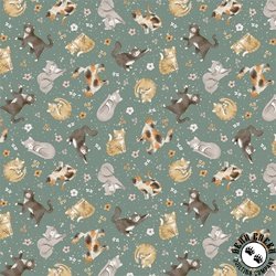 Windham Fabrics Petal and Purr Feline Friends Sage Windham Fabrics Petal and Purr Feline Friends Sage