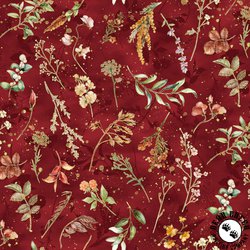 Hoffman Fabrics Harvest Bouquet Tossed erns and Flowers Maroon