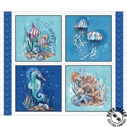 Blank Quilting Seatopia Pillow Panel Aqua Blank Quilting Seatopia Pillow Panel Aqua