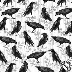 Studio E Fabrics Fear Factory Crow Allover White Studio E Fabrics Fear Factory Crow Allover White