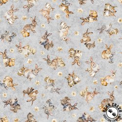 QT Fabrics Hunny Bunny Tossed Bunnies Gray