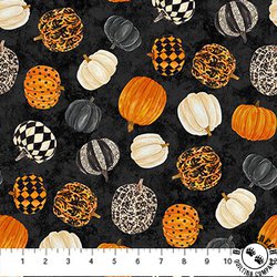 Northcott Hallow's Eve Tossed Pumpkins Black/Multi