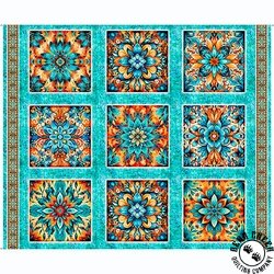 QT Fabrics Oasis Desert Rose Panel Turquoise QT Fabrics Oasis Desert Rose Panel Turquoise