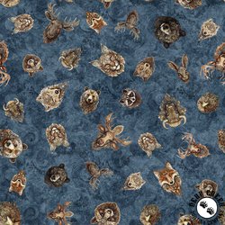 QT Fabrics Enchanted Forest Animal Head Toss Denim