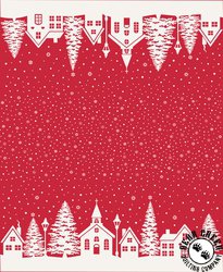 Moda Buon Natale Christmas Village Double Border Print Pomegranate