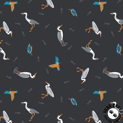 Lewis and Irene Fabrics Small Things Rivers and Creeks Herons and Kingfisher Dark Lewis and Irene Fabrics Small Things Rivers and Creeks Herons and Kingfisher Dark
