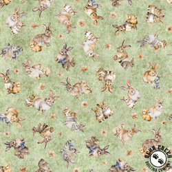 QT Fabrics Hunny Bunny Tossed Bunnies Sage