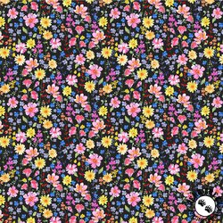 Windham Fabrics A Hummingbird's Charm Wildflowers Black