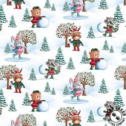 Studio E Fabrics Snow Angels Winter Animal Scenic White