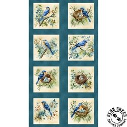 Henry Glass Awakenings Bird Blocks Panel Blue
