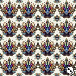 QT Fabrics Mystic Owls Feather Medallion Cream