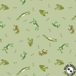 Lewis and Irene Fabrics Small Things Rivers and Creeks Frogs and Toads Light Green