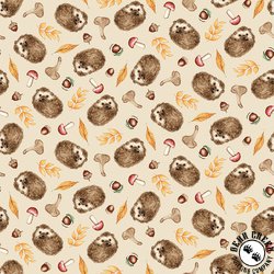 Studio E Fabrics Foliage and Fur Coats Hedgehogs Cream