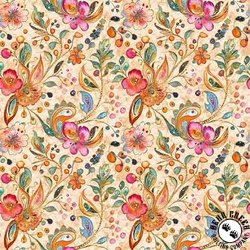 QT Fabrics Fluttering Garden Butterfly Floral Paisley Tan QT Fabrics Fluttering Garden Butterfly Floral Paisley Tan