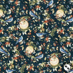 Hoffman Fabrics Blue Jay Song Birds Teal Gold