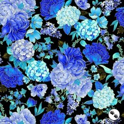 Timeless Treasures Escapade Floral Bouquet Black